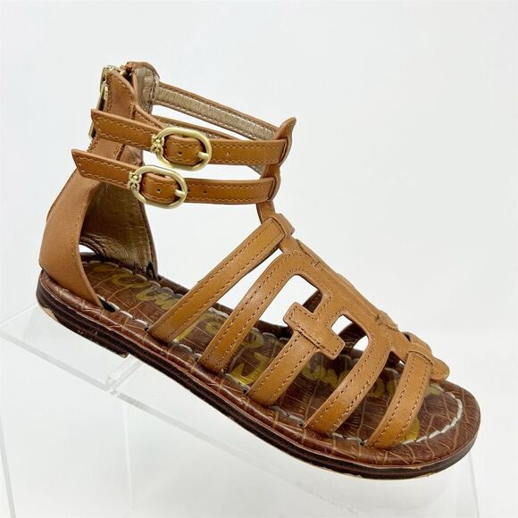 Sam Edelman Girls' Ginnie Gladiator Sandals Brown Leather Size 1 Casual Flat - Picture 1 of 10
